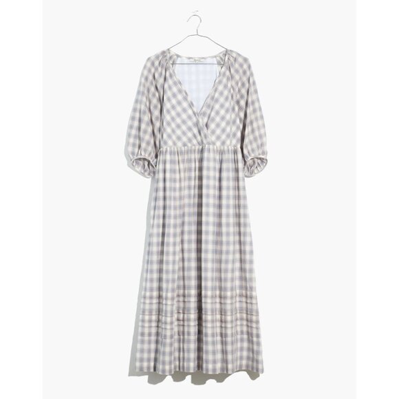 EUC $135 Madewell Marianna Puff Sleeve Midi Dress in Lavender Plaid Plus size 1X - Picture 3 of 11